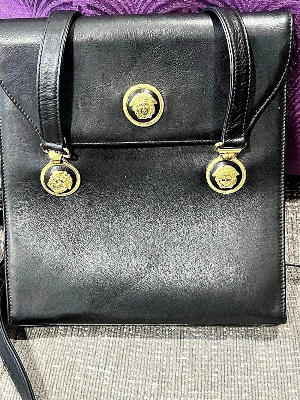 Vintage Gianni Versace Black Leather Medusa Shoulder Bag (1990s)